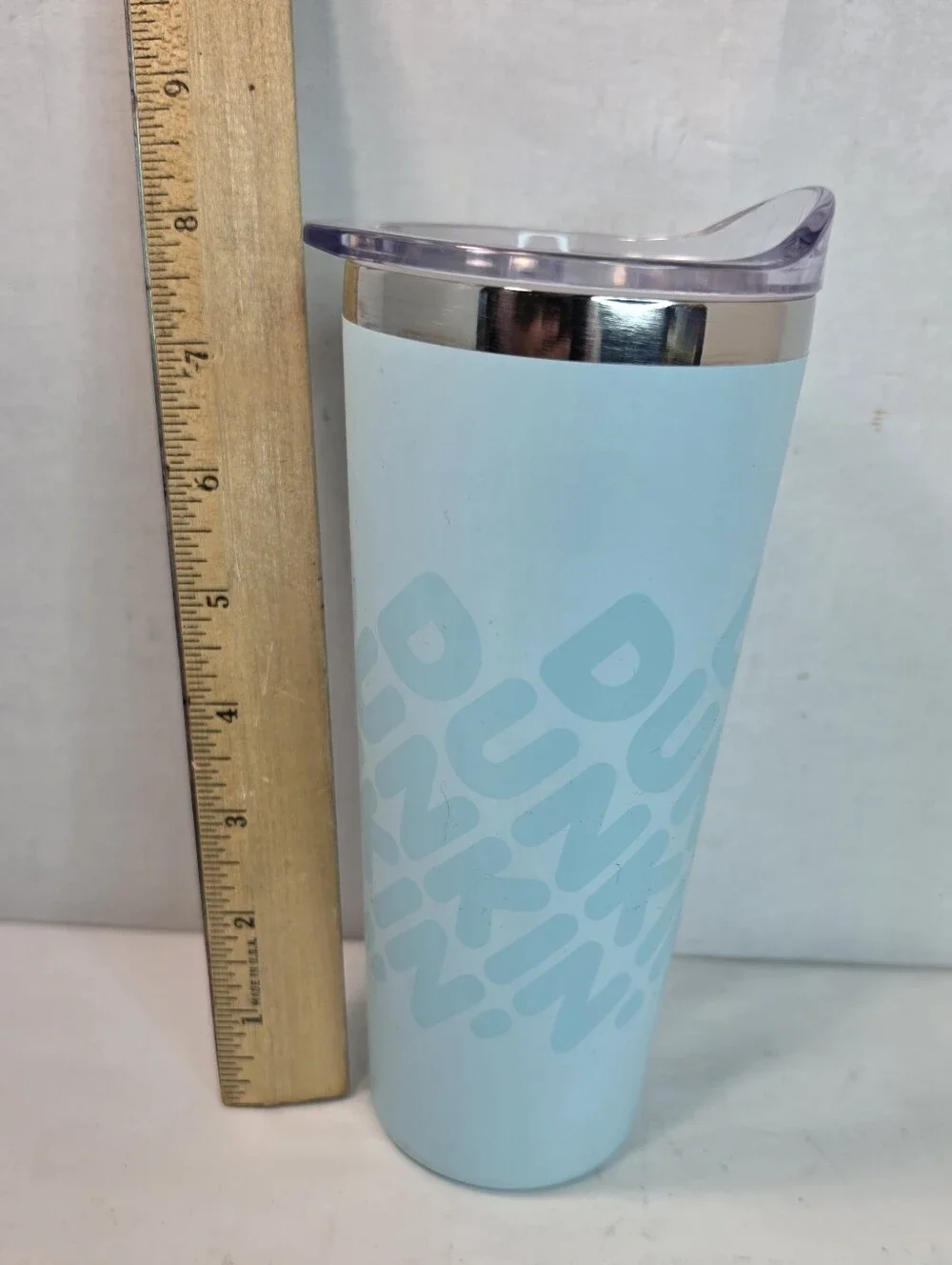 Dunkin' brand 20oz Light Blue Polished/Matte Stainless Steel Sipper Tumbler,